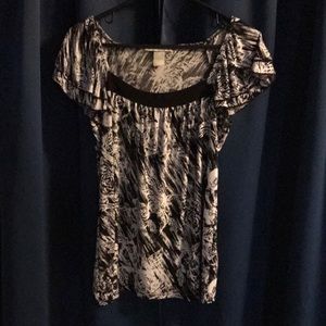 Black and white blouse with subtle flower print